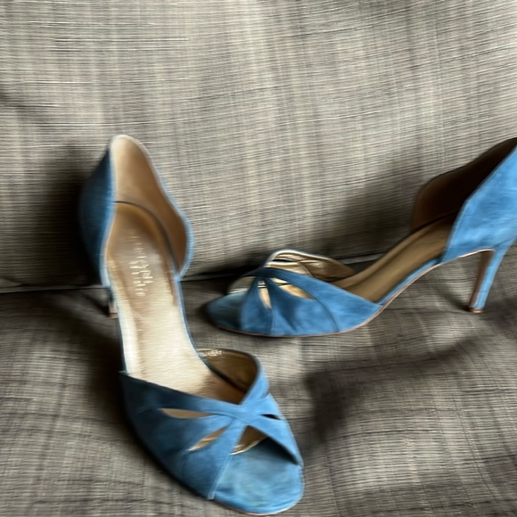 Women’s Italian Suede Blue Sandals - Size 9 Made in Italy Open Toe Heels - Picture 2 of 4
